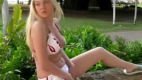 Alison Angel plays with camera in bikini before enjoying masturbation