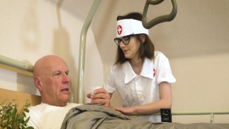 Doting nurse Sara Bell takes fantastic care of an old fogey