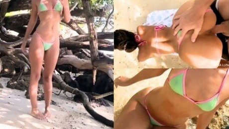 I AM STILL DREAMING! Hot Beach Bikini Girl Poses Before Sex Creampie Under Mango Tree