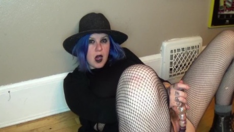 Goth Girl Fucks Tight Little Pussy With Glass Toy