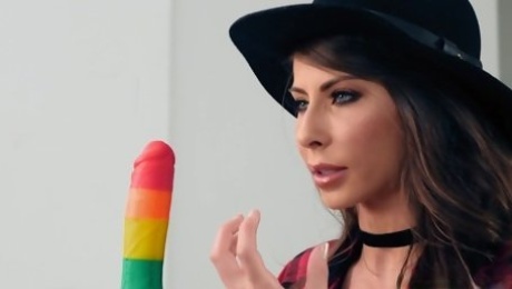 Frivolous Lady In Big Hat Licks Out Funny Dildo Before Real Dick